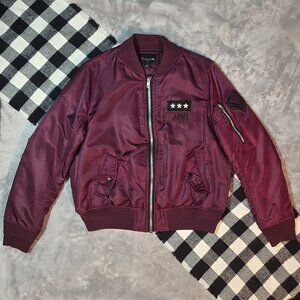 S | Sandra Venditti | Maroon Zip-Up Military Bomber Jacket